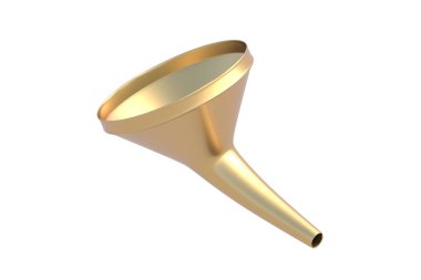 Altın huni beyaz arka planda izole edilmiş. 3d hazırlayıcı