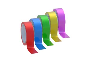 Beyaz arka planda izole edilmiş bir sıra yapışkan yalıtım bandı. 3d hazırlayıcı