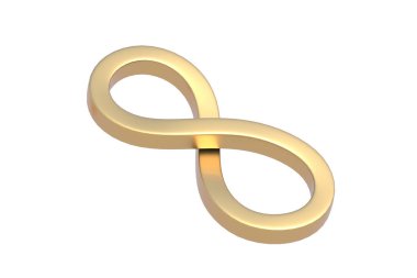 Beyaz arkaplanda izole edilmiş altın sonsuzluk sembolü. 3d hazırlayıcı