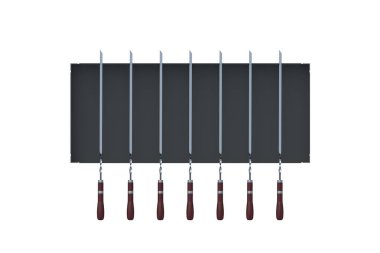 Beyaz arka planda izole edilmiş şişleri olan metal brazier. Üst Manzara. 3d hazırlayıcı