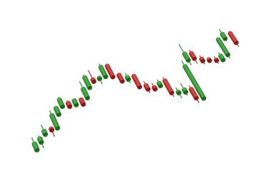 Borsa grafiği beyaz arka planda izole edildi. Japon mumları. 3d hazırlayıcı