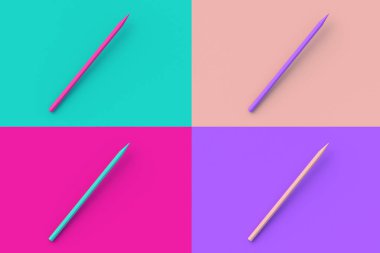 Renkli arka planda dört farklı renk kalem seti. 3d hazırlayıcı