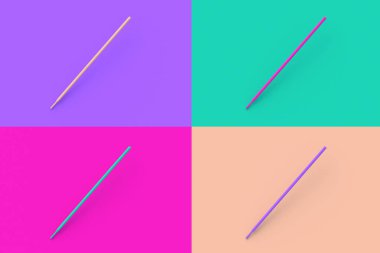 Renkli arka planda dört farklı renk kaynak elektrodu seti. 3d hazırlayıcı