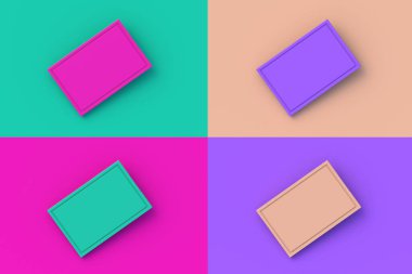 Renkli arkaplan üzerine dört farklı renk kesme tahtası. 3d hazırlayıcı