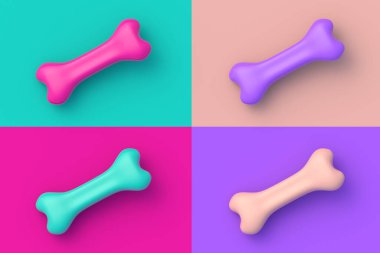 Renkli segmental arka planda dört farklı renkte köpek maması seti. 3d hazırlayıcı