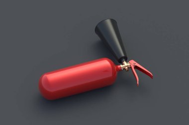 Siyah arka planda yangın söndürücü. Otomotiv güvenlik ekipmanları. Acil durum aracı. 3d hazırlayıcı