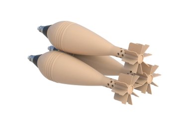 Havan mermileri beyaz arkaplanda izole edilmiş. 3d hazırlayıcı