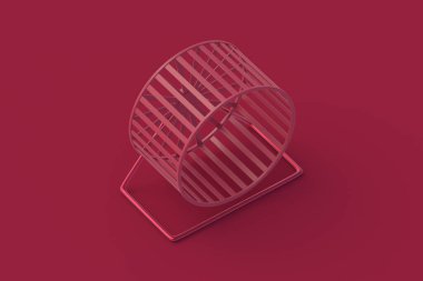Kırmızı arka planda hamster, fare ya da diğer kemirgenler için tekerlek. 3d hazırlayıcı