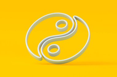 Turuncu arka planda yin yang işareti var. Denge ve uyum sembolü. 3d hazırlayıcı