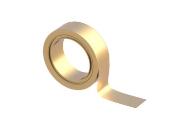 Altın rulo yapışkan yalıtım bandı beyaz arka planda izole edilmiş. 3d hazırlayıcı