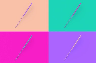 Renkli segmental arka planda dört farklı renkte maytap seti. 3d hazırlayıcı