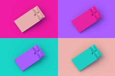 Renkli arka planda dört farklı renk sakız seti. 3d hazırlayıcı