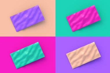 Renkli arkaplanda dört farklı renkte boş bayrak seti. 3d hazırlayıcı