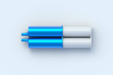 Açık gri arka planda şırıngaya iki bileşenli epoksi reçine yapıştırıcısı. Metal için yapıştırıcı. Tamir ekipmanları. Üst Manzara. 3d hazırlayıcı
