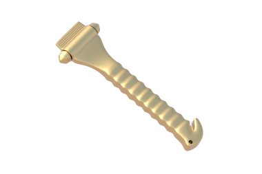 Beyaz arka planda izole edilmiş altın güvenlik çekici. Acil durum aracı. Kurtarma ekipmanları. 3d hazırlayıcı