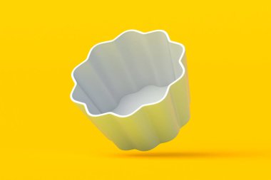 Turuncu arka planda kek ya da kek için silikon kalıbı dökülüyor. Fırın aleti. Yemek aksesuarları. 3d hazırlayıcı