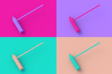 Set of four different color road barrier on colorful segmental background. 3d render