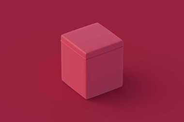 Çay için teneke kutu, kahve çekirdekleri ya da kırmızı arka planda morumsu diğer ürünler. 3d hazırlayıcı