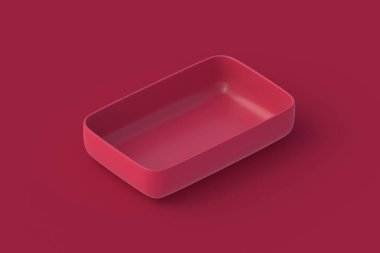 Kırmızı arka planda bir tabak morumsu kek. 3d hazırlayıcı