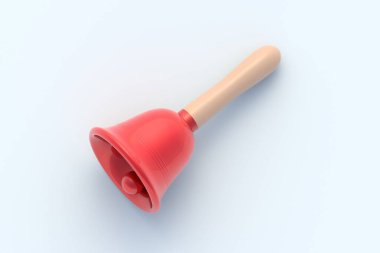 Açık gri arka planı olan kırmızı Noel çanı. Okul zili. Şenlikli aksesuarlar. 3d oluşturma