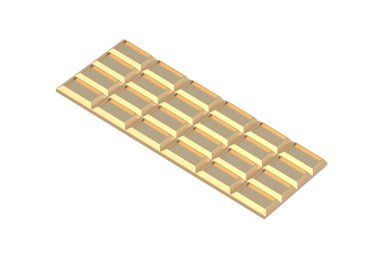 Beyaz arka planda izole edilmiş altın çikolata. 3d hazırlayıcı