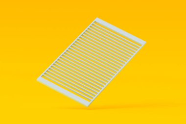 Turuncu arka planda ızgara ızgarası düşüyor. bbq için boş metal ızgara. Piknik malzemeleri. 3d hazırlayıcı