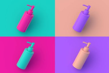 Renkli segmental arka planda dört farklı renk dağıtıcısı. 3d hazırlayıcı