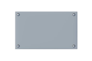Beyaz arka planda izole edilmiş bir metal plaka. Demir plaket. Üst Manzara. 3d hazırlayıcı