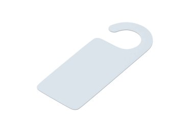 Kapı askısı beyaz arka planda izole edilmiş. Boş etiket. Boş etiket. 3d hazırlayıcı