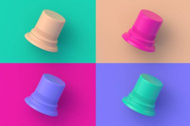 Renkli arka planda dört farklı renk teşhircisi. 3d hazırlayıcı