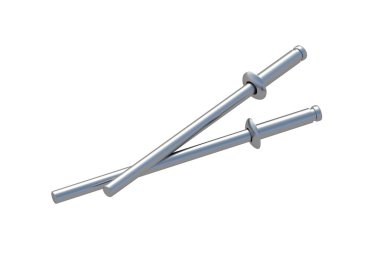 Beyaz arka planda izole edilmiş iki kör perçin. Tamir için kondüktörler. 3d hazırlayıcı