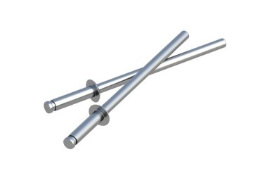 Beyaz arka planda izole edilmiş iki kör perçin. Tamir için kondüktörler. 3d hazırlayıcı