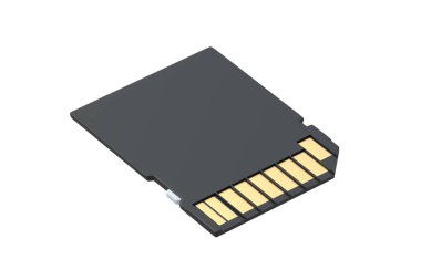 Beyaz arkaplanda tek bir SD kart izole edilmiş. SDXC bellek çubuğu. 3d hazırlayıcı