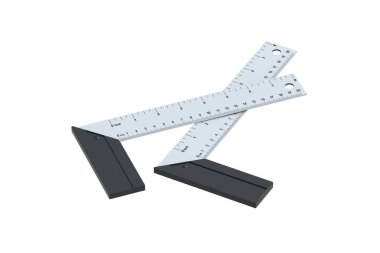 Beyaz arka planda izole edilmiş iki marangoz. Açı aleti. 3d hazırlayıcı