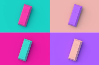 Renkli segmentlere sahip dört farklı renk külçesi. 3d hazırlayıcı