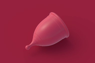 Kırmızı arka planda regl fincanı. 3d hazırlayıcı