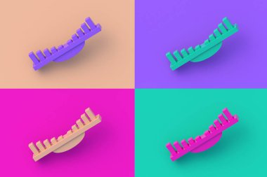 Renkli segmentlere sahip okul öncesi eğitim için geometrik figürlerle dört farklı renk salıncağı seti. 3d hazırlayıcı