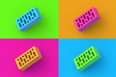 Renkli segmental arka planda dört farklı renk kil tuğla seti. 3d hazırlayıcı