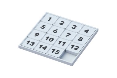 Beyaz arka planda izole edilmiş 15 yapboz. Cep oyunu. Entelektüel gelişim için mantık oyuncağı. 3d hazırlayıcı