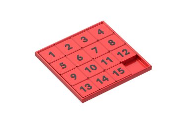 Beyaz arka planda izole edilmiş 15 yapboz. Cep oyunu. Entelektüel gelişim için mantık oyuncağı. 3d hazırlayıcı