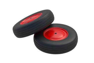 El arabasının tekerlekleri beyaz arka planda izole edilmiş. 3d hazırlayıcı