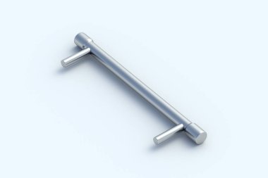 Kapı kolu, çekmece ya da açık gri arka plandaki dolap. Modern mobilyalar. Metal kapı kolu. 3d hazırlayıcı