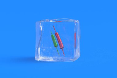 Buz küpündeki borsa mumları. 3d illüstrasyon