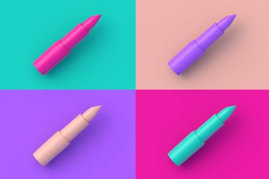 Renkli arkaplanda dört farklı renkte ruj izi. 3d hazırlayıcı