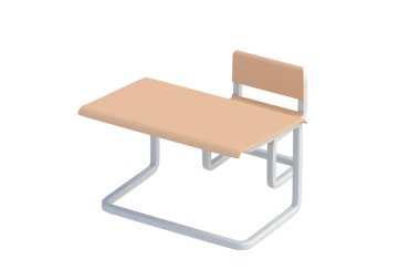 Okul masası ve sandalye beyaz arka planda izole edilmiş. 3d hazırlayıcı