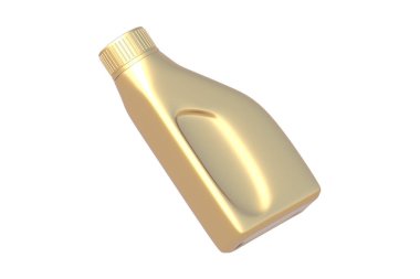 Beyaz arka planda izole edilmiş motor yağı için küçük altın ambalajlar. 3d hazırlayıcı