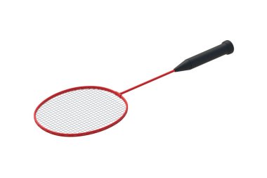 Badminton raketi beyaz arka planda izole edilmiş. Spor malzemeleri. 3d hazırlayıcı