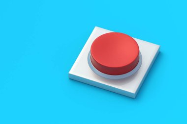 Mavi arka planda bir kırmızı alarm düğmesi. Uzayı kopyala 3d hazırlayıcı