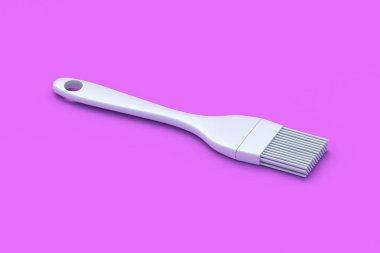 Pembe arka planda silikon fırça. Lastik mutfak gereçleri. Mutfak aletleri. Yemek aksesuarları. Fırın ekipmanları. 3d hazırlayıcı