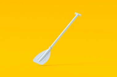 Turuncu arka plana düşen kürek. Plastik kürek. Su sporları. Sucul ekipmanları. 3d hazırlayıcı